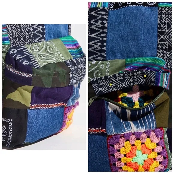 Free People X Tricia Fix Boho Patchwork With Crochet Patches and Leather Straps - Picture 3 of 15
